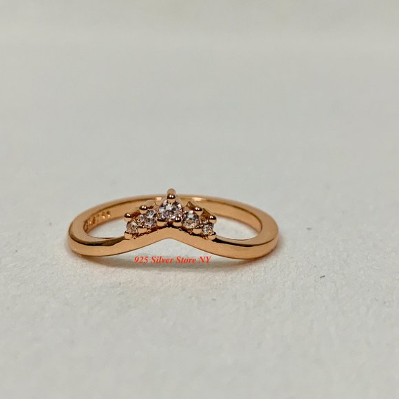 Pandora Rose Gold Tiara Wishbone Ring 188282 CZ - Picture 4 of 8